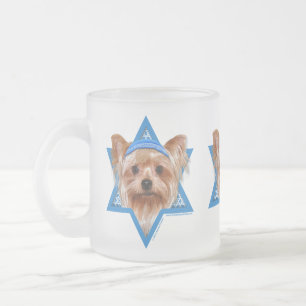 Taza De Cristal Esmerilado Estrella de Jánuca de David - Yorkshire Terrier