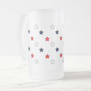 Taza De Cristal Esmerilado Estrellas blancas y azules de color rojo patriótic