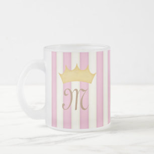 Taza De Cristal Esmerilado Estribos rosados victorianos coronan princesa mono