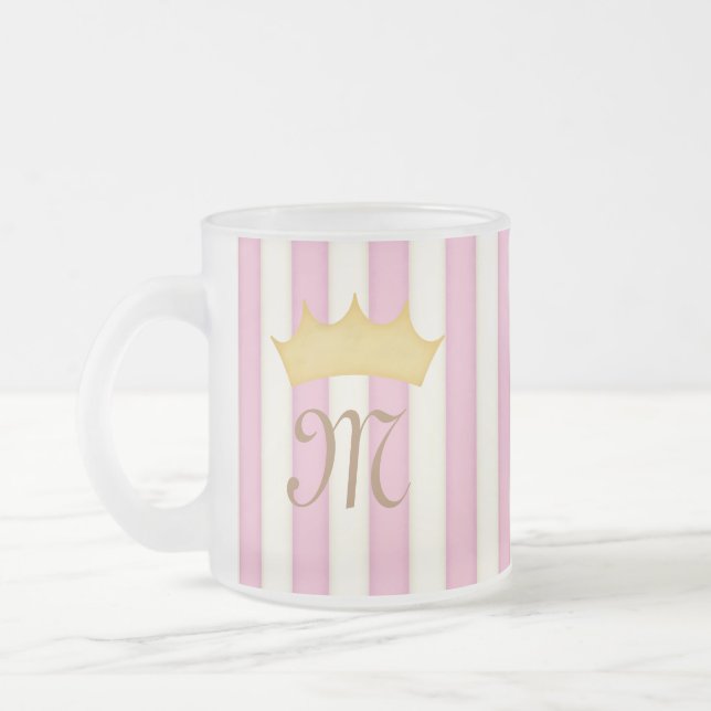 Taza De Cristal Esmerilado Estribos rosados victorianos coronan princesa mono (Izquierda)