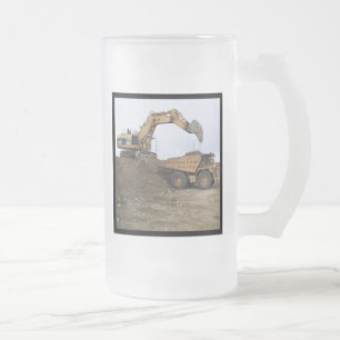 Taza De Cristal Esmerilado Excavador y camión volquete