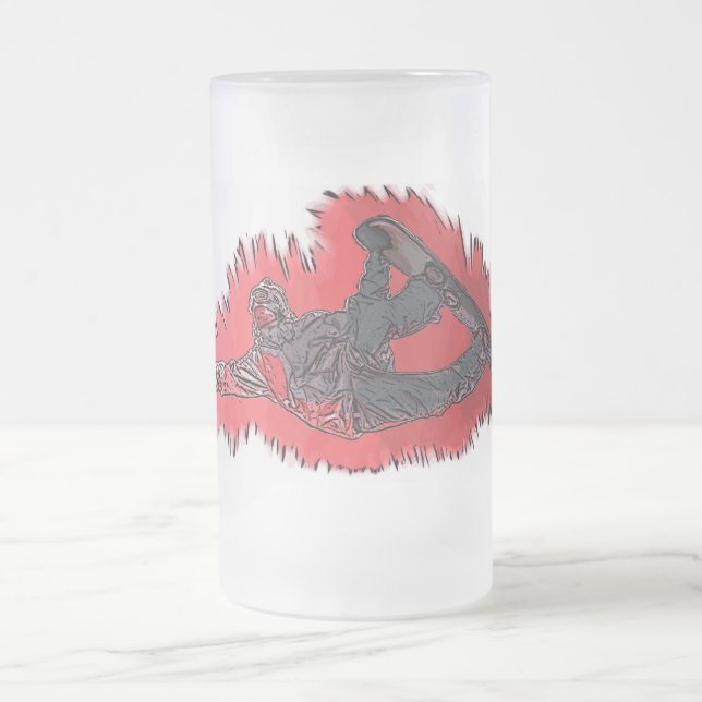 Taza De Cristal Esmerilado Explosión roja snowboarder barro de cerveza helada (Centro)