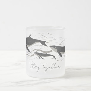 Taza De Cristal Esmerilado Familia de ballenas océano juntas silueta