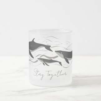Taza De Cristal Esmerilado Familia de ballenas océano juntas silueta