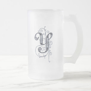Taza De Cristal Esmerilado Fancy Blue Vintage Monograma 'Y' - Mug