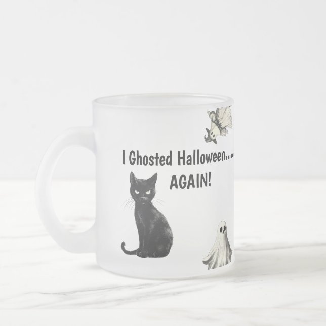 Taza De Cristal Esmerilado Fantasma de gato sarcástico de Halloween (Izquierda)