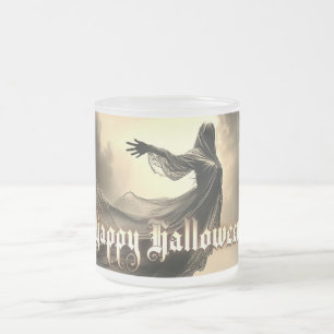 Taza De Cristal Esmerilado Fantasma Femenina Negra en Infierno - Halloween