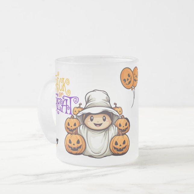 Taza De Cristal Esmerilado Fantasma lindo con calabazas truco o traten Hallow (Anverso izquierdo)