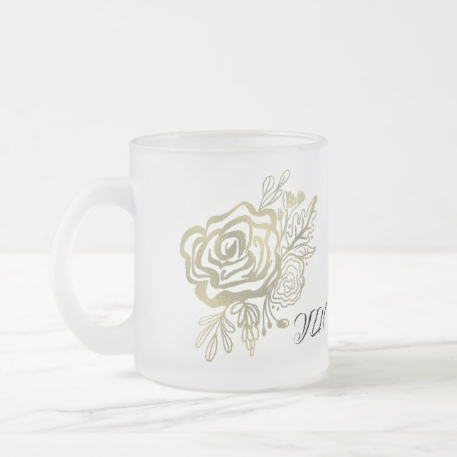 Taza De Cristal Esmerilado Faux Gold Rosa francés Floral (Izquierda)