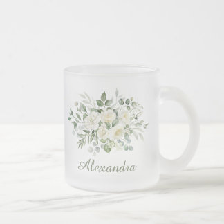 Taza De Cristal Esmerilado Favor de dama de honor floral blanco personalizado