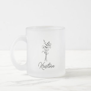 Taza De Cristal Esmerilado Febrero Nacimiento Flor y Elegante Script Nombre