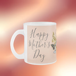 Taza De Cristal Esmerilado Felices mariposas del corazón del Día de la Madre 