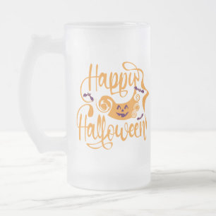 Taza De Cristal Esmerilado Felices murciélagos de Halloween jack o lantern