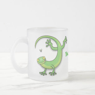 Taza De Cristal Esmerilado Felices saludos de gecko verde con personalizado d
