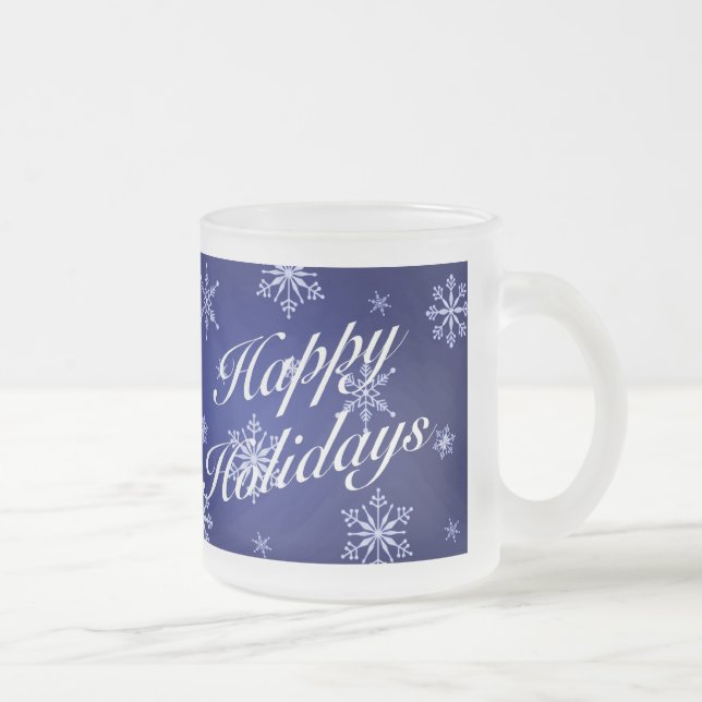 Taza De Cristal Esmerilado Felices vacaciones Blue Holiday Glass Mug Set (Derecha)