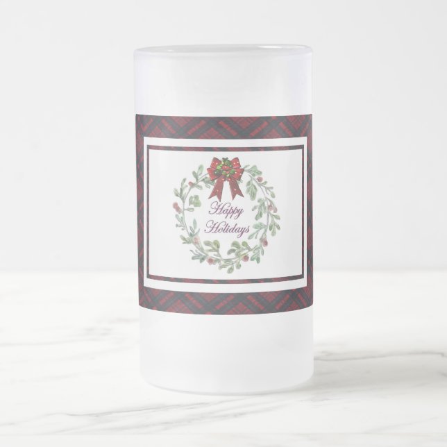 Taza De Cristal Esmerilado Felices vacaciones Red Plaid (Centro)