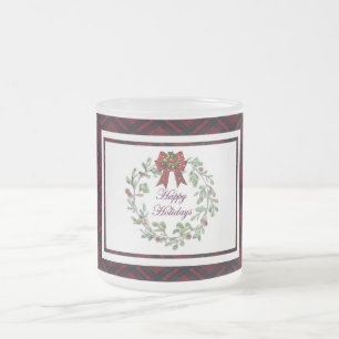 Taza De Cristal Esmerilado Felices vacaciones Red Plaid