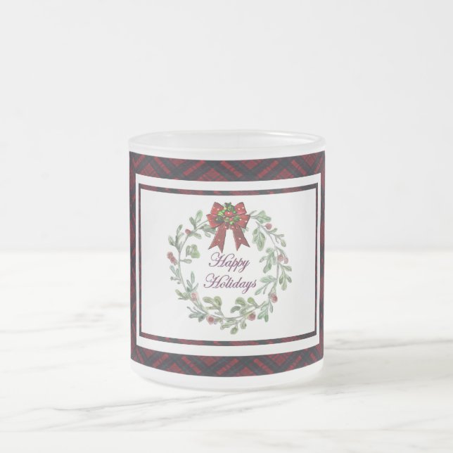 Taza De Cristal Esmerilado Felices vacaciones Red Plaid (Centro)