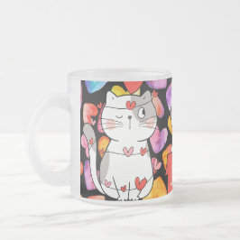 Taza De Cristal Esmerilado felinos valentinos felices