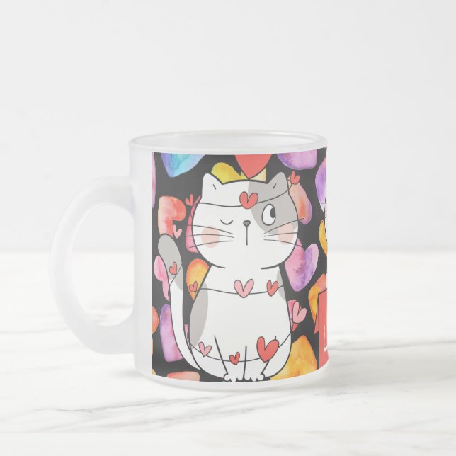 Taza De Cristal Esmerilado felinos valentinos felices (Izquierda)