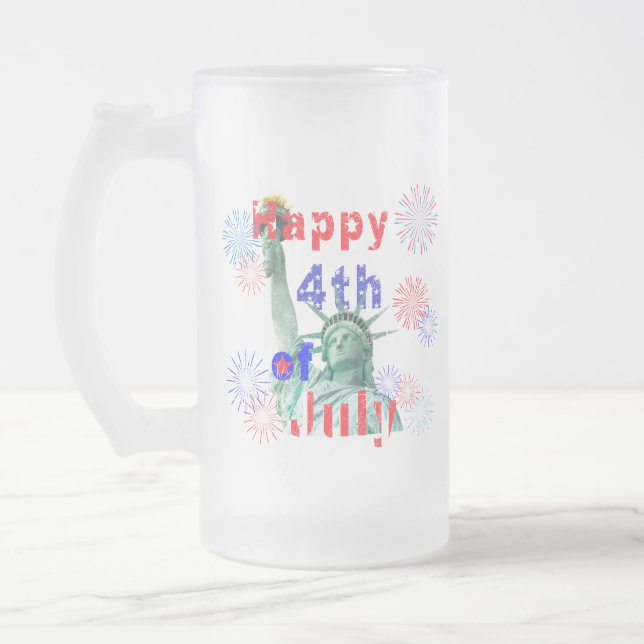 Taza De Cristal Esmerilado Feliz 4 de julio (Izquierda)