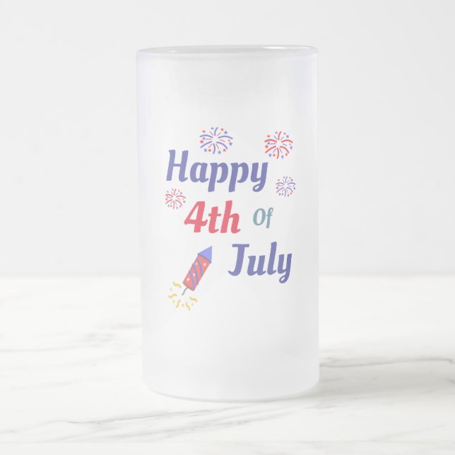Taza De Cristal Esmerilado Feliz 4 De Julio (Centro)