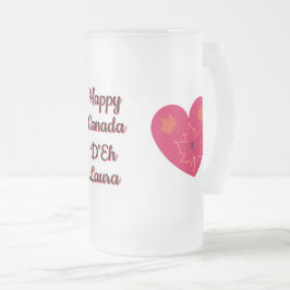 Taza De Cristal Esmerilado Feliz Canadá D'Eh Corazón, Rana, Hojas de arce