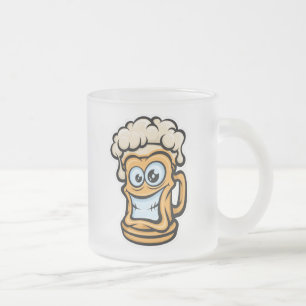 Taza De Cristal Esmerilado Feliz Cerveza Mug, Ilustracion divertido