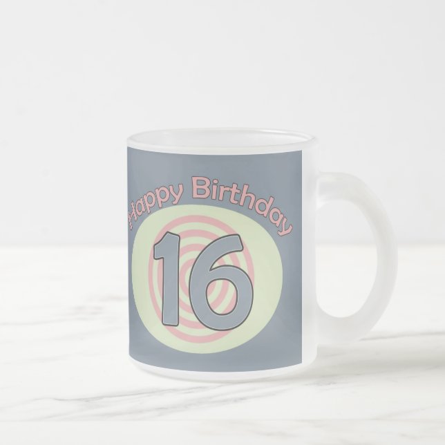 Taza De Cristal Esmerilado Feliz cumpleaños 16 (Derecha)