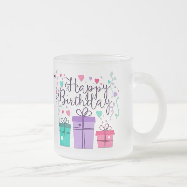 Taza De Cristal Esmerilado "Feliz cumpleaños con cajas de regalo" - Personali (Derecha)