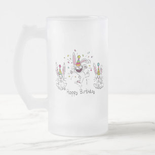 Taza De Cristal Esmerilado Feliz cumpleaños Conejo Conejo Conejo Beer Mug