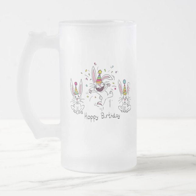 Taza De Cristal Esmerilado Feliz cumpleaños Conejo Conejo Conejo Beer Mug (Izquierda)