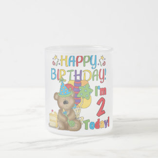Taza De Cristal Esmerilado Feliz cumpleaños Teddy Bear segundo cumpleaños