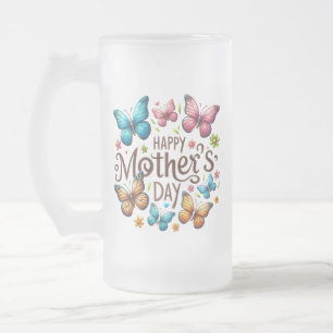 Taza De Cristal Esmerilado Feliz Día de la Madre con Clipart de Mariposas