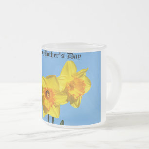 Taza De Cristal Esmerilado Feliz Día de la Madre Daffodils flores Mug