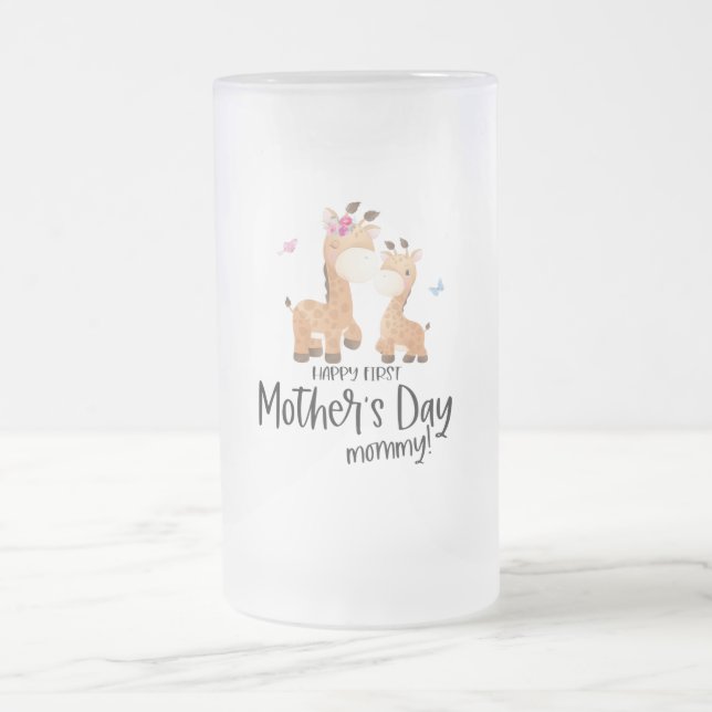 Taza De Cristal Esmerilado Feliz Día de la Madre 🦒 Girafa + Mariposas (Centro)