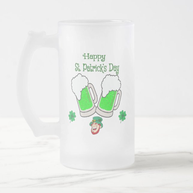 Taza De Cristal Esmerilado Feliz Día de San Patricio, Cerveza Verde (Izquierda)
