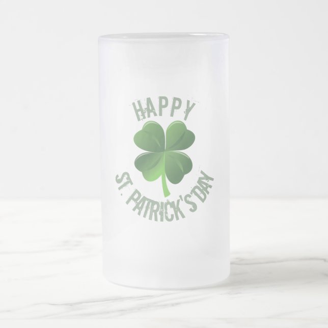 Taza De Cristal Esmerilado Feliz Día de San Patricio Mug (Centro)