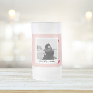 Taza De Cristal Esmerilado Feliz Día de San Valentín   Corazón rosa y rojo