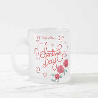 Taza De Cristal Esmerilado Feliz Día de San Valentín Red Rose Mug
