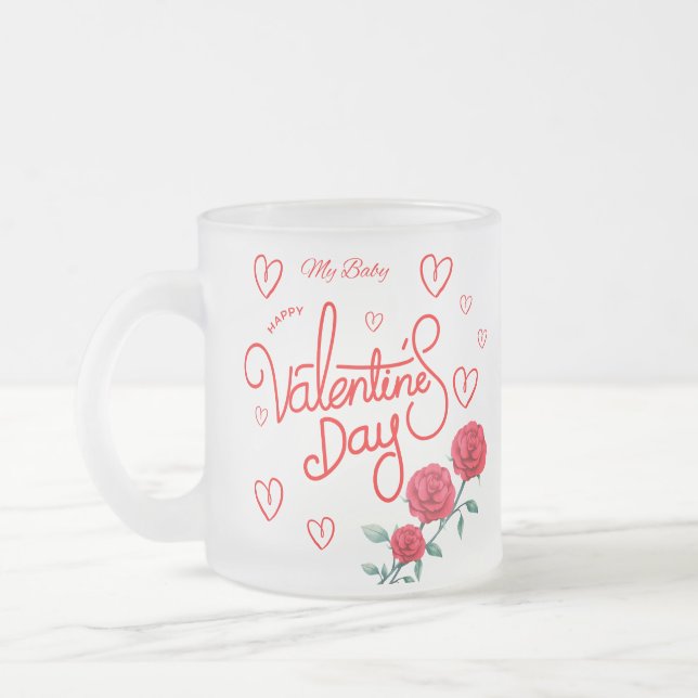Taza De Cristal Esmerilado Feliz Día de San Valentín Red Rose Mug (Izquierda)
