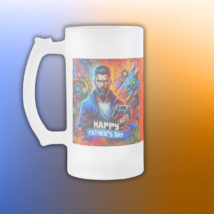 Taza De Cristal Esmerilado Feliz Día del Padre Papi Gamer  