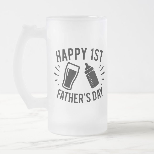 Taza De Cristal Esmerilado Feliz Día del Primer Padre arte verbal (Izquierda)