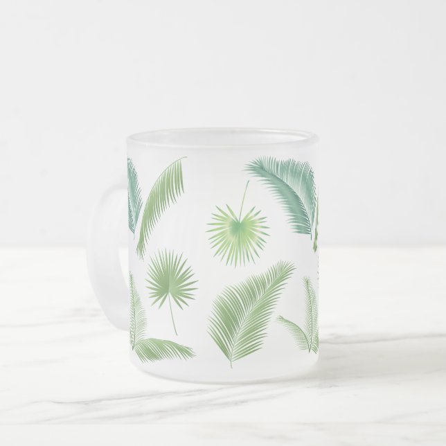 Taza De Cristal Esmerilado Feliz día Viajes Hojas tropicales de palmeras Jung (Anverso izquierdo)