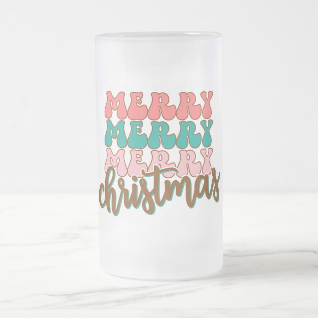 Taza De Cristal Esmerilado Feliz Feliz Feliz Navidad (Centro)