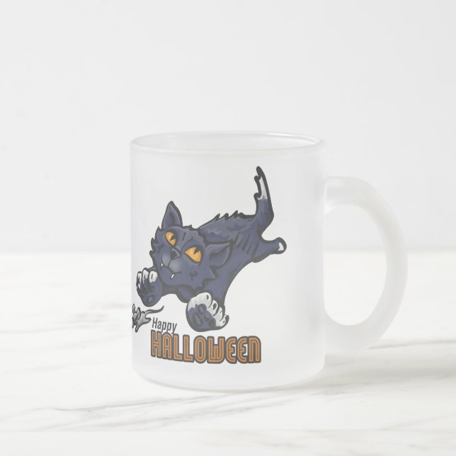 Taza De Cristal Esmerilado Feliz gato y ratón de Halloween (Derecha)
