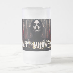 Taza De Cristal Esmerilado Feliz Halloween – Celebración Oscura Gótica