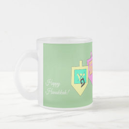 Taza De Cristal Esmerilado Feliz Hanukkah Inglés Hebreo