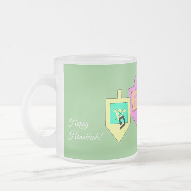 Taza De Cristal Esmerilado Feliz Hanukkah Inglés Hebreo (Izquierda)