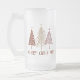 Taza De Cristal Esmerilado Feliz Navidad Árboles Nieve Fiesta elegante festiv